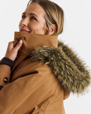 Dark Khaki Quilt Lined Faux Fur Collar Parka