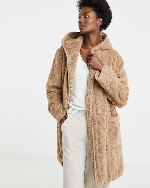 Pretty Secrets Cable Fleece Hooded Lounge Cardigan Beige