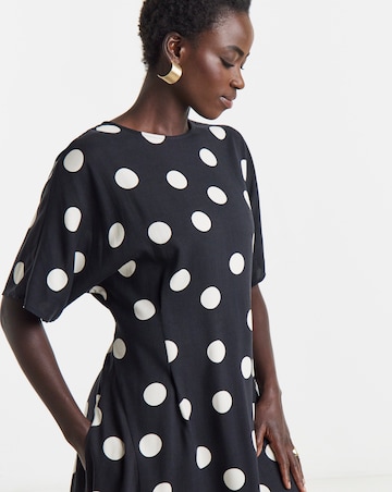 Mono Spot Print Cinched Waist Dress