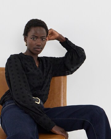 Black Dobby Collarless Blouse