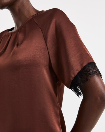 Rust Satin Lace Trim Asymmetric Top