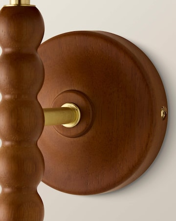 ValueLights Bobble Walnut Wall Light with Burgandy Floral Pleated Shade