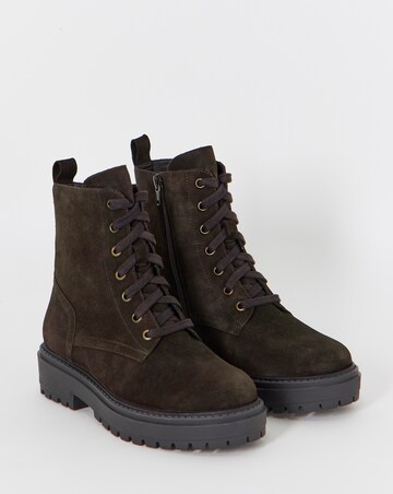 Serena Suede Chunky Lace Up Boots - Wide Fit (E)
