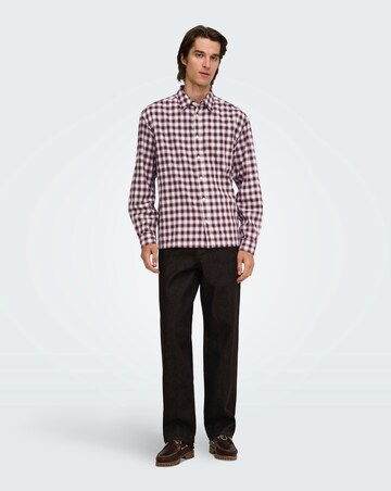 Only & Sons Kosta Long Sleeve Small Check Regular Fit Shirt - Port