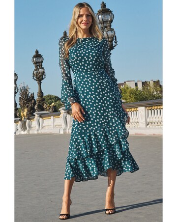 Sosandar Ruffle Georgette Fit & Flare Midi Dress