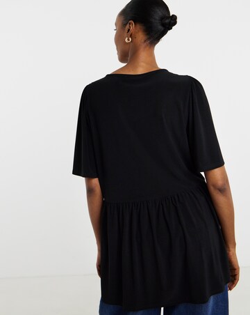 Black Lace Trim Angel Sleeve Longline Top