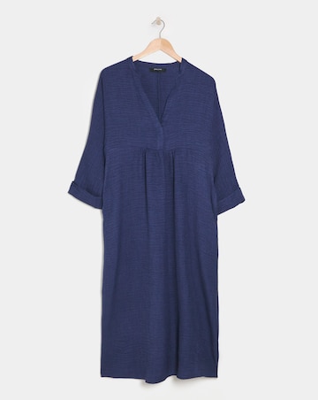 Collarless Placket Detail Smock Dress