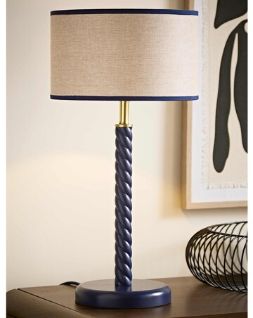 ValueLights Amara Navy Twist Table Lamp with Colour Match Inner Shade