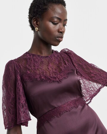 Purple Satin Lace Panel Tea Dress