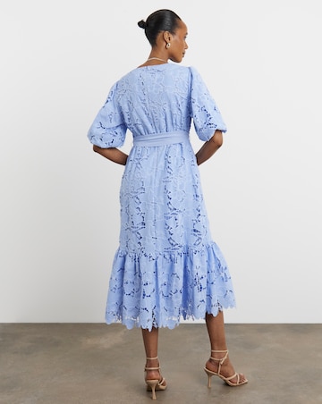 Joanna Hope Blouson Sleeve Belted Lace Dress
