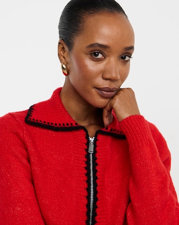Whipstitch Zip Through Cardigan