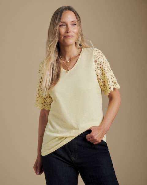 Julipa Pure Cotton Crochet Sleeve T-Shirt