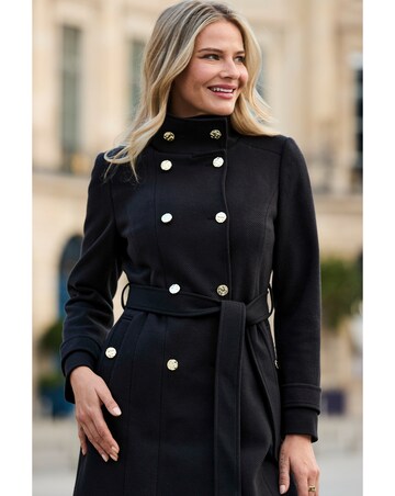 Sosandar Single Breasted Belted Coat With Funnel Neck