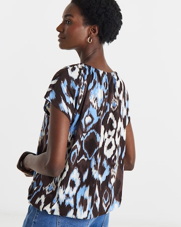 Aztec Print Ruched Neck Bubble Hem Top