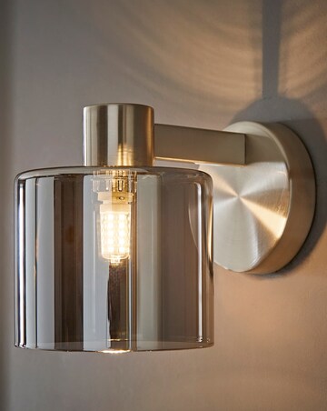 ValueLights Demi Brushed Chrome Smoke Glass Cup Wall Light