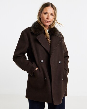 Chocolate Faux Fur Collar Pea Coat