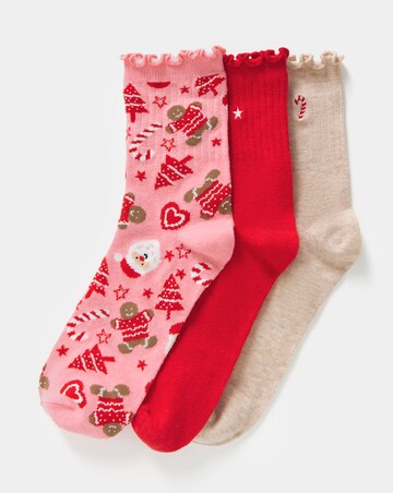 Pretty Secrets (3 Pair Pack) Christmas Lettuce Top Ankle Socks