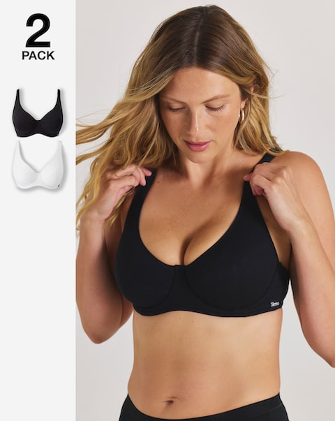 Slimma (2 Pack) Cotton Full Cup Wired Bras (B-G) White/Black