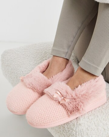 Audrey Faux Fur Trim Full Back Slippers - Wide Fit (E)