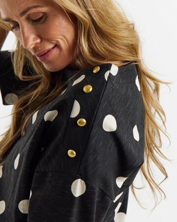 Spot Print Button Shoulder Longline Top