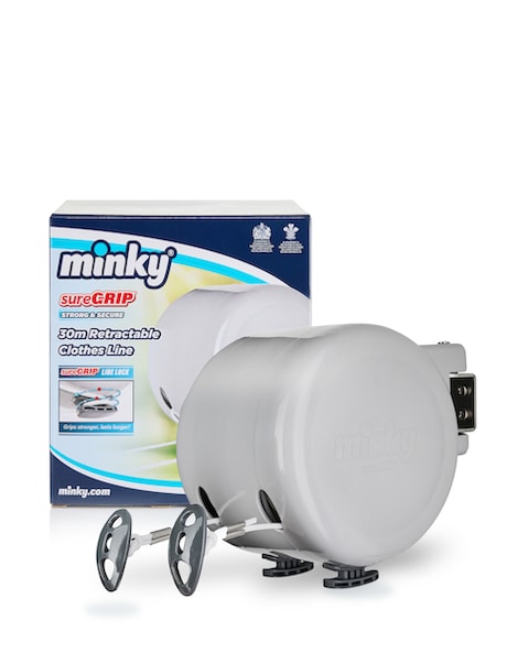 Minky SureGrip 30m Retractable Clothes Line & 48 Pack of Pegs
