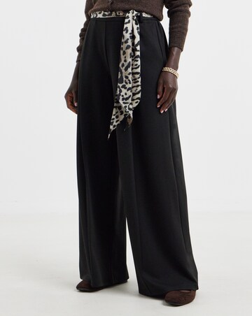 Black Scarf Detail Wide Leg Trouser