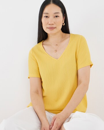Yellow Textured Short Sleeve Bubble Hem Top