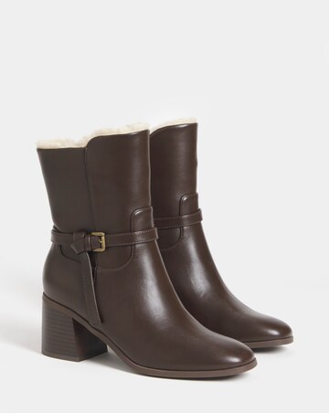 Aliyah Sherling Trim Block Heel Ankle Boots - Wide Fit (E)