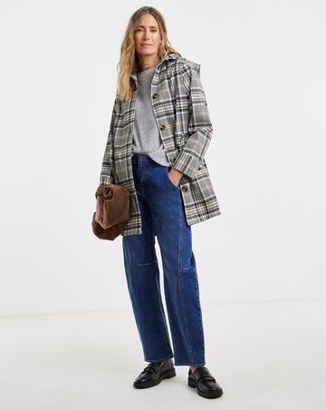 Hooded Check Print Trench Car Coat