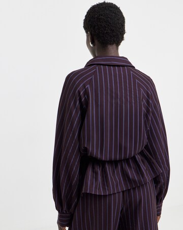 Plum Stripe Collat Detail Full Zip Elasticated Waist Top