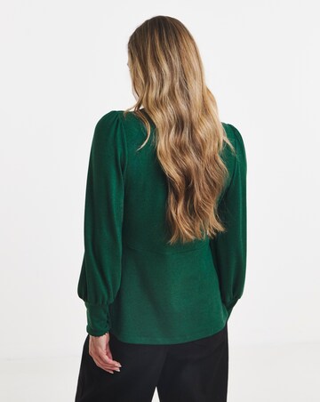 Forest Green V Neck Wrap Long Sleeve Cosy Top