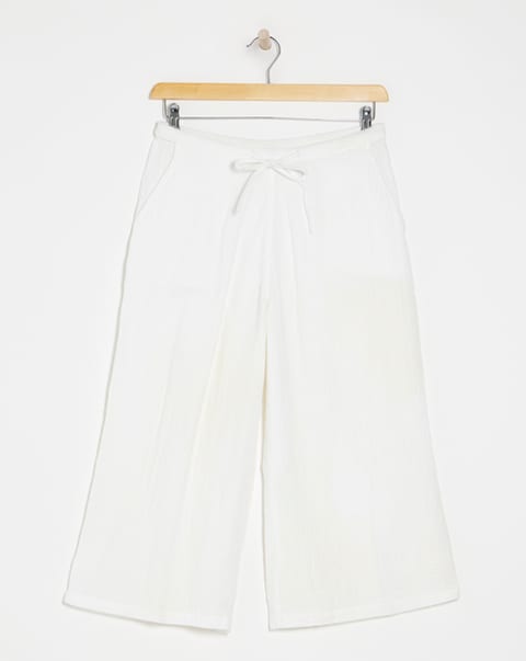 Pure Cotton Textured Cropped Wide Leg Culottes