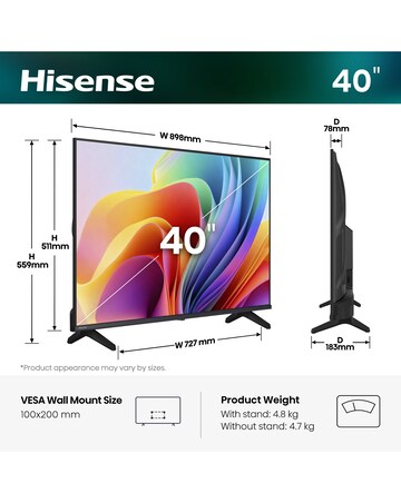 Hisense 40A4STUK 40in Full HD LED Smart TV with Freely