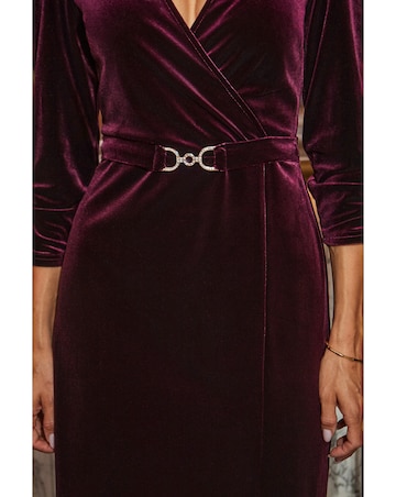 Sosandar Velvet Gold Trim Belt Midi Dress