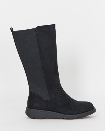 Cushion Walk Elasticated Back Wedge Calf Height Boots - Wide Fit (E)