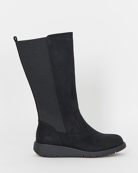 Elasticated Back Wedge Calf Boot Ex Wide