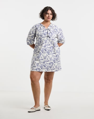 Simply Be Blue Mix Floral Tie Front Denim Dress