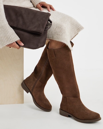 Krista Suede Pull On Knee High Boots - Wide Fit (E) & Curvy Calf