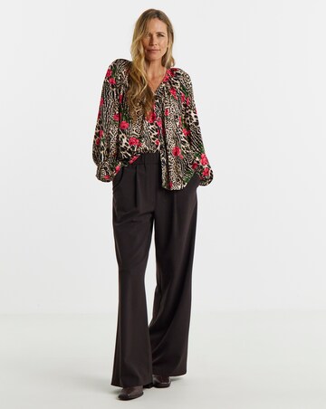Animal Print Collarless Button Through Blouse
