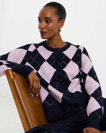 Diamante Argyle Crew Neck Cardigan