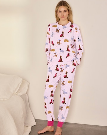 Chelsea Peers Classic Long Sleeve Crew Neck Cat Print Pyjama Set