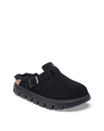 Birkenstock Boston PAP Chunky Shearling Suede Leather Mules - Standard Fit