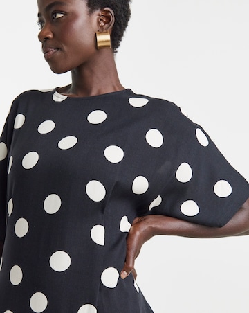 Mono Spot Print Cinched Waist Dress
