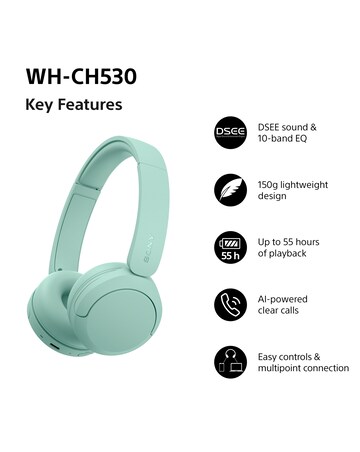 Sony WH-CH530 Wireless On-Ear Headphones - Mint