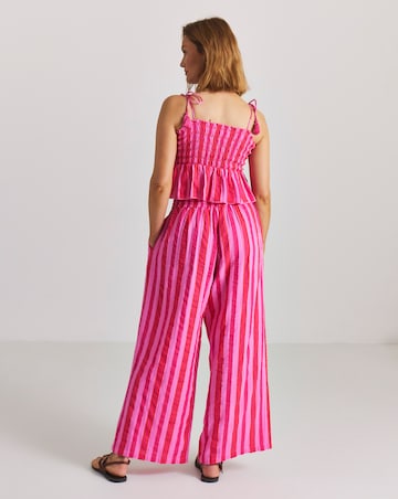Pink Stripe Shirred Beach Top and Trouser Co-Ord Set