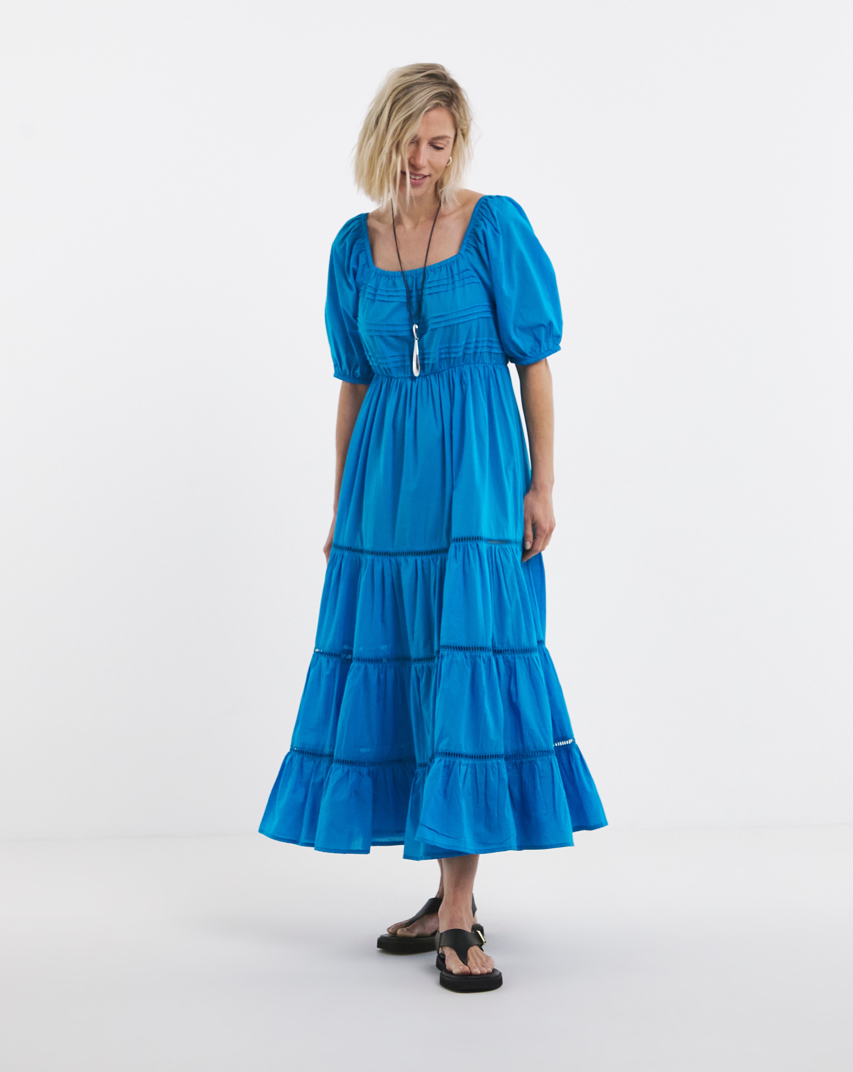 Navy Gathered Front V Neck Kimono Dress | Ambrose Wilson