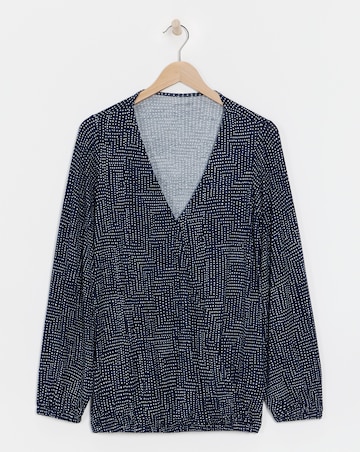 Printed Wrap Long Sleeve Bubble Hem Top