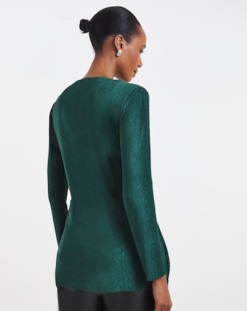 Green V Neck Silver Trim Longline Top