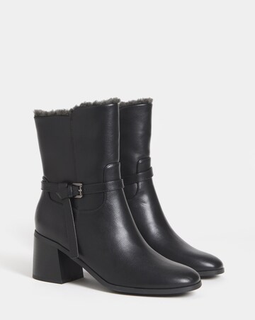 Aliyah Sherling Trim Block Heel Ankle Boots - Wide Fit (E)
