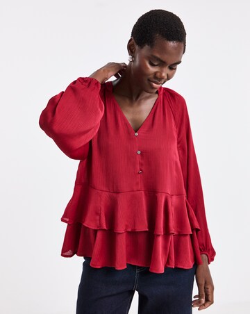 Red Satin Peplum Blouse